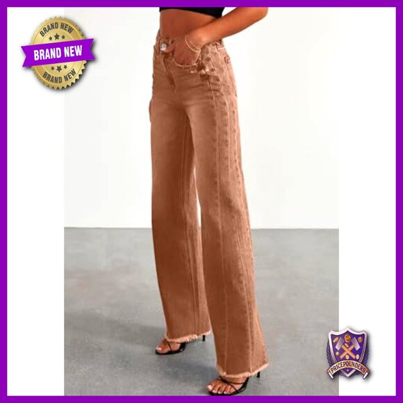 Wide Leg Jeans High Waisted Stretchy Baggy Raw Hem Denim Palazzo Pants Trendy - Picture 3 of 7